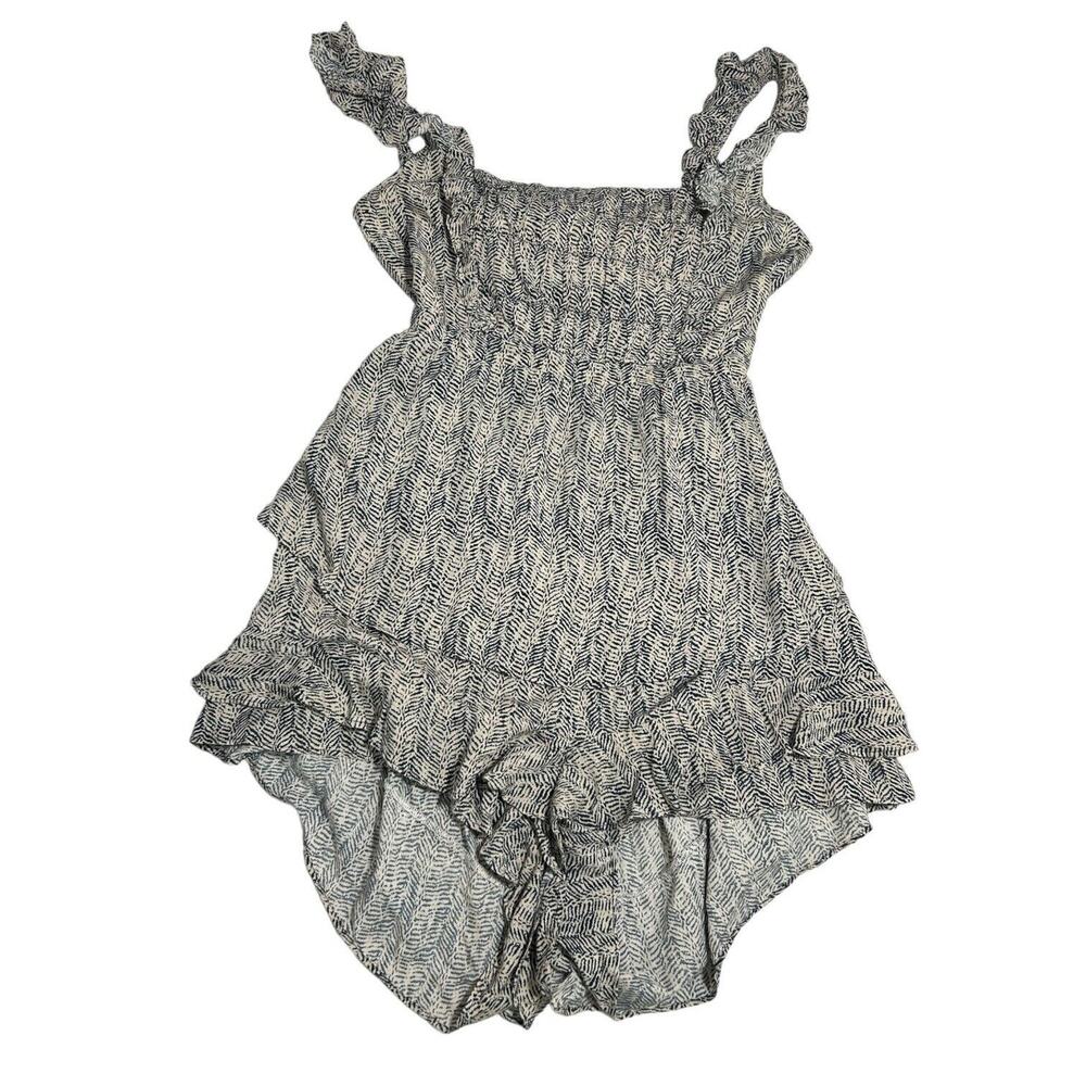 Anthropologie Mable Romper Size L Black Cream Smocked Ruffle Strap Open Back Bow - Picture 6 of 14